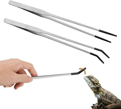 2-Pack Reptile Feeding Tongs, Rubber Tips, 10.6" Stainless Tweezers
