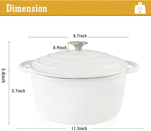 3 QT Enameled Cast Iron Dutch Oven with Self-Basting Lid, Everyday Size Heavy Duty Soup Pot for Small Batch Cooking, Stews, Soups, Braised Meats & Bread Baking, Moisture-Locking Design, Oven Safe 500°F