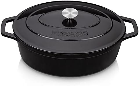 vancasso 9.3 Qt Oval Enameled Cast Iron Dutch Oven with Lid, Black