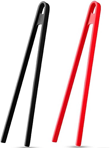 Patelai 2 Pcs 11.8 Inch Silicone Cooking Tongs Tweezers,Black, Red