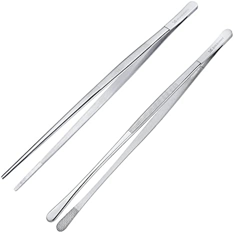 MSY BIGSUNNY Stainless Steel Food Tweezers Multi-function Cooking Tongs Kitchen Serving Tong (12" Round & 12" Pointed Tweezers)