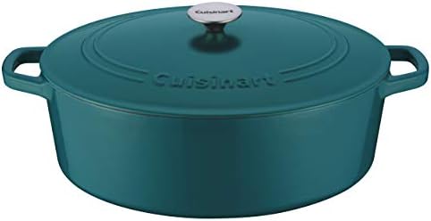 Cuisinart Chef's Classic Enameled Cast Iron Dutch Oven with Lid, Porcelain Enameled Interior, Oven Safe, Induction Compatible, 7-Quart, Oval, Teal
