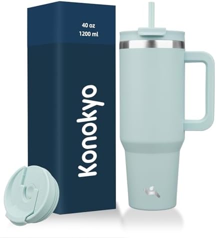 Konokyo 40 oz Insulated Tumbler Water Bottle with Handle, Straw Lid