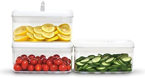 Felli Flip Tite Food Storage Container with Lid 4” RECTANGLE Airtight Ring Flip Lock Top, Stackable Acrylic Canister Set for Kitchen Fridge Pantry Organizer, Veggie Fruit Tea Bag Snack (1.1 qt)