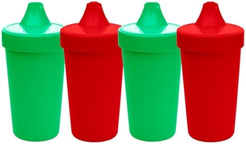 Re-Play Spill-Proof Sippy Cups for Toddlers - Kids Reusable 10 Oz Set of 4, Dishwasher & Microwave Safe, Made in USA, Christmas