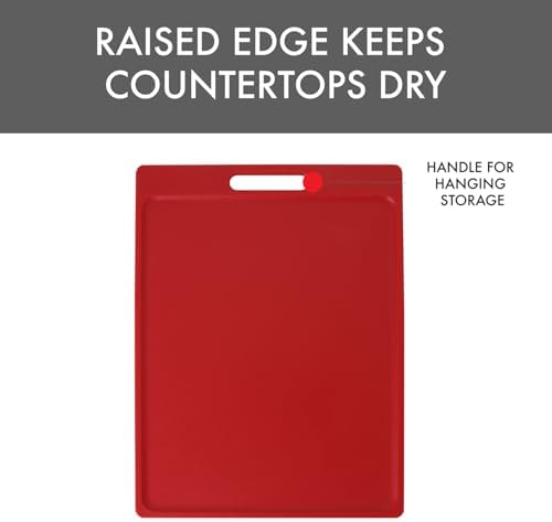 Dexas NSF Certified Polysafe Cutting Board with Handle, 11 x 14.5 Inches, Reversible Kitchen Cutting Board, Red