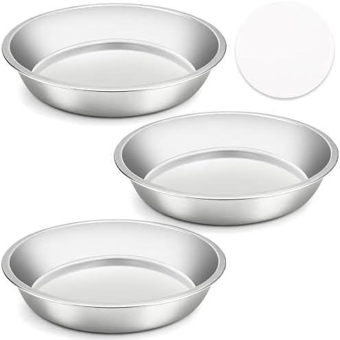 Cake Pan Set of 3-8 Inch Stainless Steel Cake Pans with 100 Parchment Paper, Nonstick, Mirror Finish for Easy Release, Even Baking, Dishwasher Safe, Round Cake Pans for Birthday, Banquet