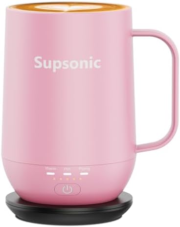 Supsonic - 16oz Self Heating Coffee Mug, Smart Heated Coffee Mug Faster Direct-Contact Heating Up to 149°F, Coffee Mug Warmer Set with Auto Shut-Off - Gifts for Men Women | S2