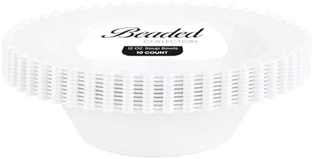 PLASTICPRO 32 Piece Plastic Dinner Plates Bowls Disposable Plastic Fancy Heavy Duty Party Dishes 12 oz White Bead Bowls