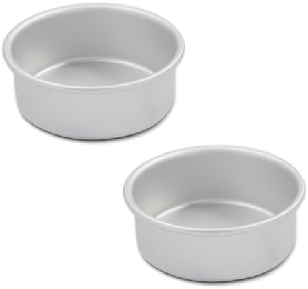 Aluminum smash cake 4 inch round Cake Pan,anodized aluminum 2 inch deep 2 piece,layer cake pan, baking pan For birthday cake, party Silver (4×2 round Cake Pan, Set of 2)