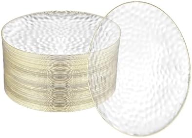 R-kay 100 Pack 7 Inch Clear Plastic Plates - Hammered Gold Rimmed Sturdy, Durable And Extra Heavy duty Gold Plastic Dessert, Appetizer Plates Disposable For All Occasions