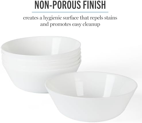 Martha Stewart Opalton 6-Piece 6-Inch Soup and Cereal Bowls – Lightweight, Chip and Break Resistant Opal Glass Bowls for Everyday Use