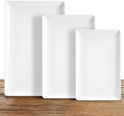 Kassel Ceramic Serving Platter Set 14”/12”/10” White Porcelain Serveware for Parties & Entertaining - Decorative Oven-Safe Serving Dishes & Platters for Food, Cookies, Meat & Turkey Rectangular Small