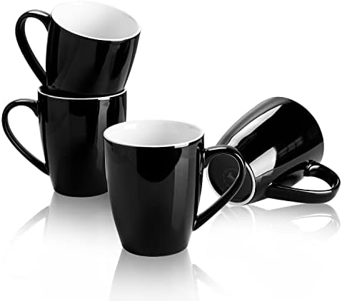 Sweese Porcelain Coffee Mugs - 16 Ounce (Top to the Rim) for Coffee, Latte, Tea, Cocoa, Set of 4, Black