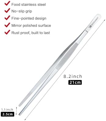 2 Pcs 8.5 Inch Kitchen Tweezers Fine Tweezer Tongs, MSY BIGSUNNY Stainless Steel Food Tweezers Multi-function Cooking Tongs Kitchen Serving Tong