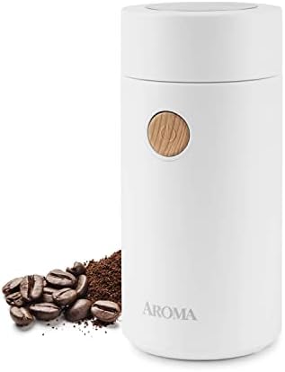 Aroma Housewares Mini Coffee Grinder and Electric Herb Grinder with 304 Stainless Steel Grinding Blades and a Premium Clear Lid (40 g.), White