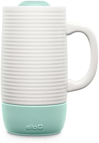 Ello Jane 18oz Ceramic Travel Mug with Handle, Splash-Resistant Slider Lid and Built-in Coaster, Perfect for Coffee and Tea, BPA Free, Dishwasher Safe, Holiday Gift Her Him, Yucca