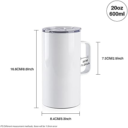 PYD Life 4 Pack Sublimation Tumblers Mugs with Printable Handle 20 OZ