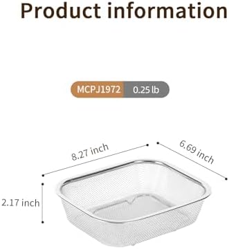 18/8 Stainless Steel Colander Strainer for Kitchen, Rectangular Colander for Pasta, Vegetables, Fruits, Rustproof & Dishwasher Safe (8.27 x 6.69 x 2.17 inch)