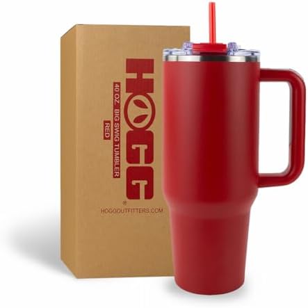 Hogg Big Swig 40oz Tumbler with Handle and Straw - Red, 40 oz Tumbler, Insulated Cup with Handle, 40oz Water Bottle with Straw, Thermal Cups, Leak Proof Lid, Travel Mugs, Stainless Steel
