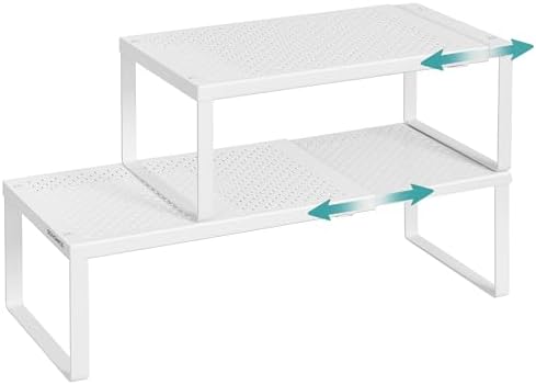SONGMICS Spice Rack, Expandable Kitchen Countertop Shelf, Steel, Set of 2