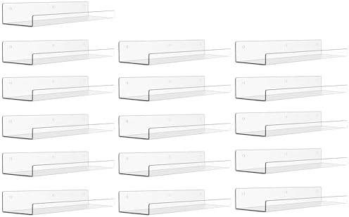 upsimples 16 Pcs 15" Acrylic Shelves for Wall Storage and Organizer, Clear