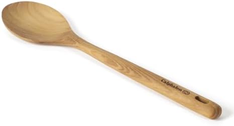 Calphalon Prime Cooking Spoon, 13-Inch Teak Wood Kitchen Spoon, Stirring Spoon for Mixing, Serving & Nonstick Cookware, Durable Moisture-Resistant Design