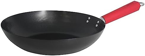 IMUSA USA Inch, Red PAN-10046 12" Nonstick Carbon Steel Wok, Handle