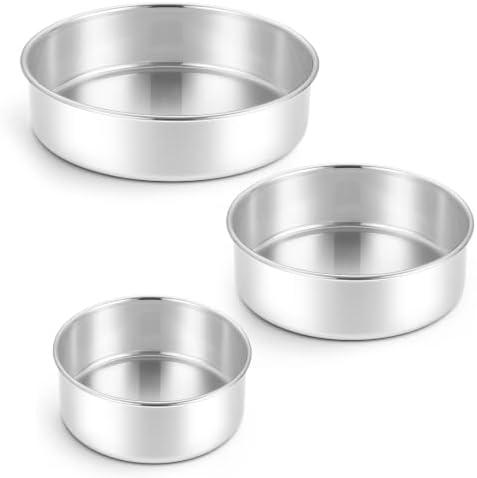 Leonyo 4-6-8 Inch Round Cake Pans Set of 3, Molds Tin for Baking, 2In Deep
