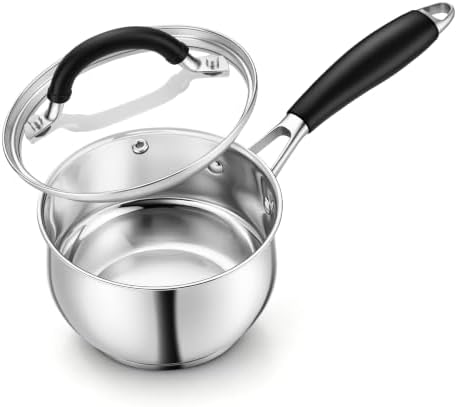 TeamFar Sauce Pan, 1 Quart Stainless Steel Saucepan with Lid