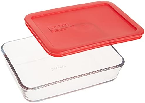 Pyrex 3-Cup Single Rectangular Glass Food Storage Container with Lid, Non-Toxic, BPA-Free Lid, Tempered Non-Pourous Glass, Microwave, Dishwasher, Freezer and Oven Safe, Red
