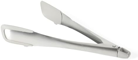 Calphalon Prime Kitchen Tongs, Kitchen Clamp Tongs, Grilling Tongs, 12-Inch Stainless Steel Tongs with Taupe Silicone Head High-Heat Resistant Locking, Ergonomic Balanced Control
