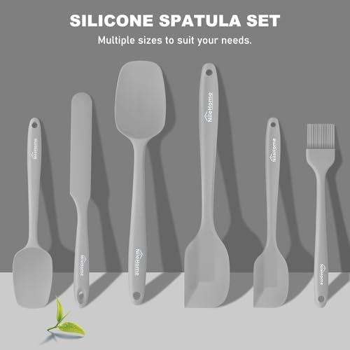 NileHome 6 Pieces Silicone Spatula Set with Silicone Brush,Mixing-Grey