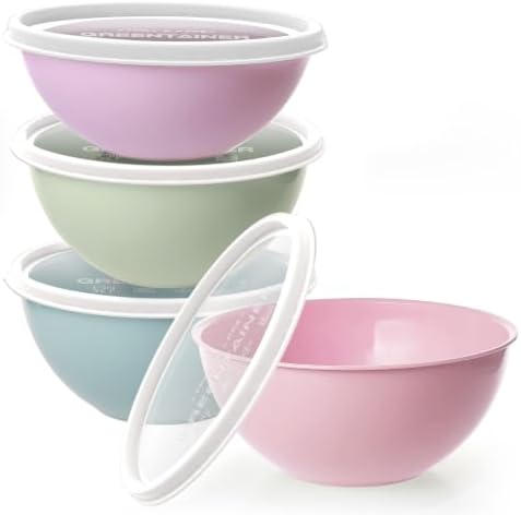 Greentainer 4-Piece Plastic Mixing Bowl Set with Lids for Kitchen, 67oz Lightweight Storage Bowls, Large Salad Bowls for Baking, Prepping, Cooking and Serving Food, Dishwasher & Microwave Safe