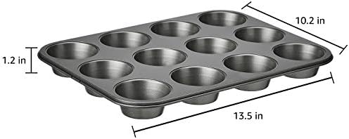 Amazon Basics Nonstick Muffin Pan,Set of 2,Sturdy,Oven Safe,Bakes Evenly,Easy to Clean,12 Cups,Gray,13.9x10.55x1.22,(Pack of 4)