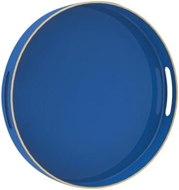 MAONAME 13" Blue Decorative Tray, Plastic Round Serving Tray with Handles