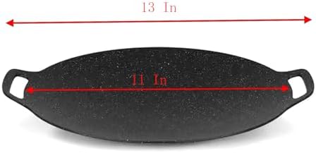 Yansanido Grill Pan, 11 Inch Diameter Iron Black Teppanyaki Pot with Non-stick Coating Baking Tray for Home, Party Travel and Outdoor (S)