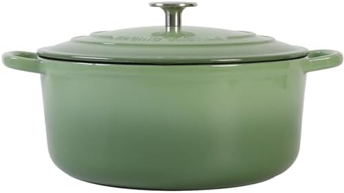 EDGING CASTING Enameled Dutch Ovens Cast Iron Dutch Oven Pot with Lid for Bread Baking, Cook, Dual Handle, 7 Quart, Pistachio Green