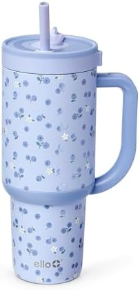 Ello Oasis 30oz Insulated Stainless Steel Tumbler with Straw, Blueberries