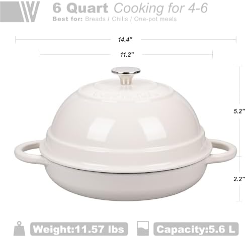 VORRINGARD Cast Iron Enameled Dutch Oven Pot with Lid for Bread Baking, Bread Oven, 6 Quart, White