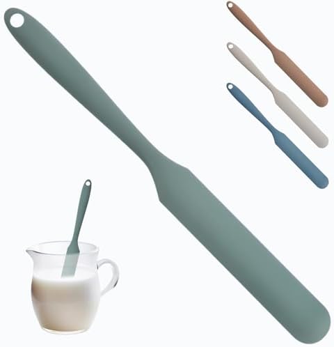 Silicone Jar Spatula,Non-Stick Heat Resistant Kitchen Thin Spatula,Sourdough Stirring Stick,Jam Spreader for Peanut Butter,Cake Cream Butter Spatulas for Scraping Icing Bread Cream (Green)