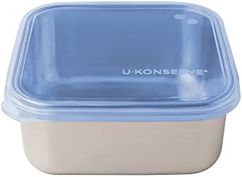 U-Konserve 30 oz Stainless Steel Bento Box Food Container Blue Silicone Lid