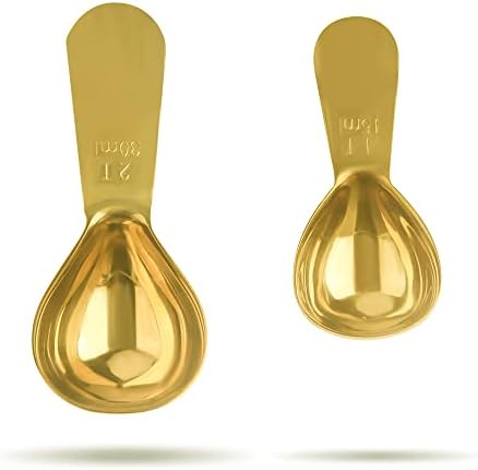Coffee Scoop Set of 2, Gold Stainless Steel Measuring Spoons, 15ml & 30ml, Compact Short Handle, Measure Spoon for Espresso, Protein Powder, Matcha, Cocoa & Baking