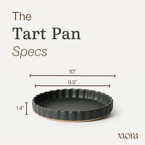 MORA Ceramic Tart Pan, 9.5 Inch Large Porcelain Baking Dish for Tarts, Quiche, Pie, Flan etc. Fluted Ruffled Edge, Oven, Microwave, Freezer, and Dishwasher safe - Great Gift For Bakers - Liquorice