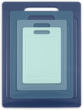 COOK WITH COLOR Non-Slip Cutting Board Set – Kitchen Essentials with Easy Grip Handle for Meat, Veggies, and Fruits, 4 Cutting Boards, Blue-New