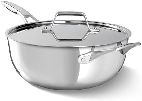 Calphalon Premier Polished 5-Ply Stainless Steel Cookware Set w/Turbo Heat Tech 4.5Qt Chef's Pan with Lid, Induction, Oven Safe 500F, PFOA Free, Polished Stainless Silver