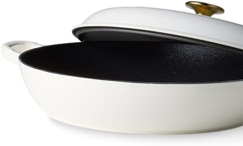 CAROTE 3.4QT Enamel Cast Iron Cookware, Skillet with Lid, White Dutch Oven