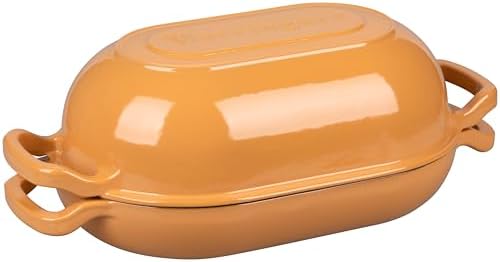 VORRINGARD Enameled Cast Iron Sourdough Bread Oven, Dutch Oven, Loaf Cast Iron Bread Pan for Homemade Bread Baking, Meatloaf Pan with Lid, 5QT, Yellow