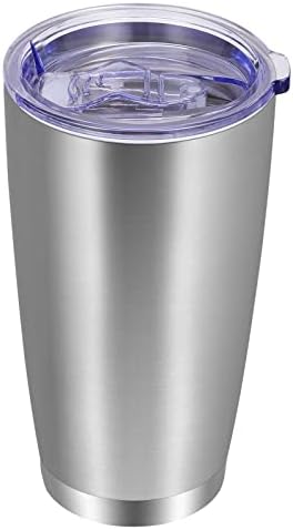 VEGOND 20oz Tumbler with Lid and Straw Stainless Steel Tumbler Cup Vacuum Insulated Double Wall Travel Coffee Mug Powder Coated Coffee Cup, Stainless, 1 Pack