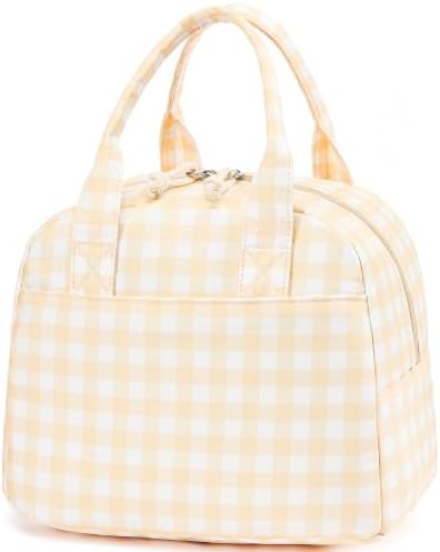 LOVELYWIND Lunch Bag for Women, Insulated Lunch Box, Yellow Gingham Tote